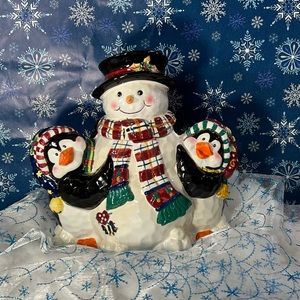Vintage Snowman with Penguin Cookie Jar by BICO